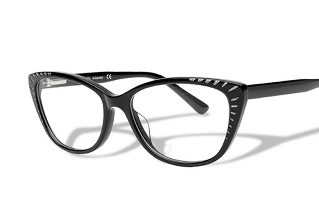 A pair of black prescription eyeglass frames.